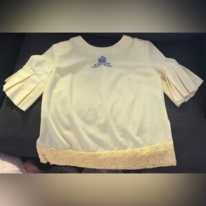Women Yellow Blouse with Lace Trim